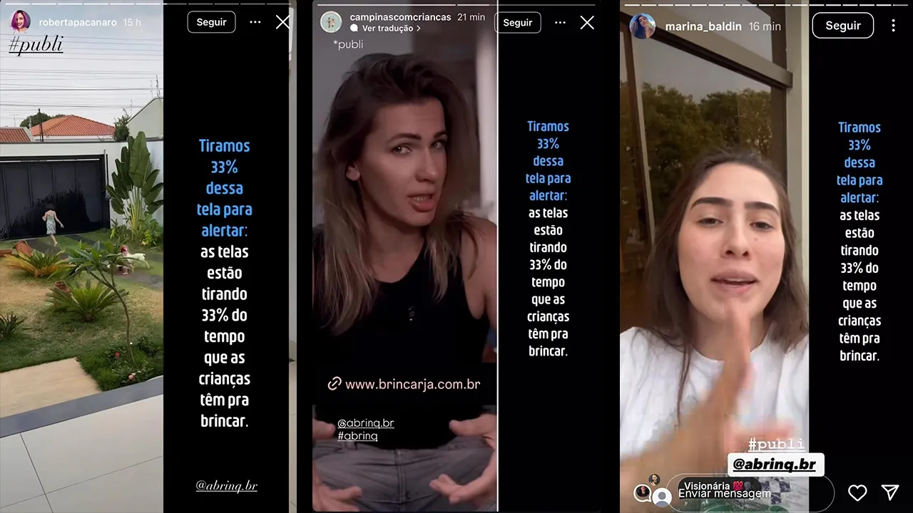 ABRINQ lança ação que bloqueia parte da tela de influenciadores para alertar sobre excesso de telas na infância