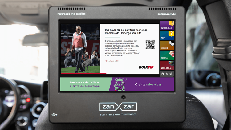 BOLAVIP e Zanzar oferecem conteúdo esportivos em carros de app
