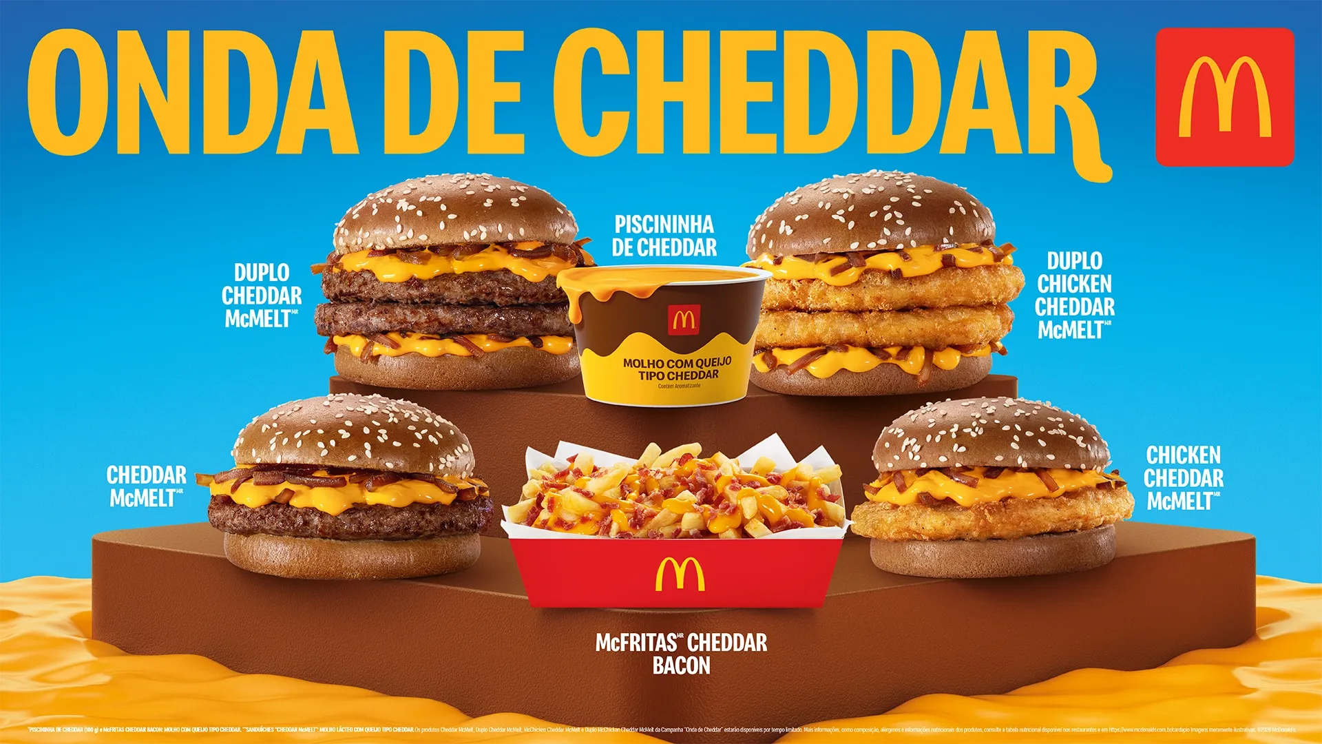 Méqui lança família Cheddar McMelt com seis itens e traz de volta a Piscininha de Cheddar