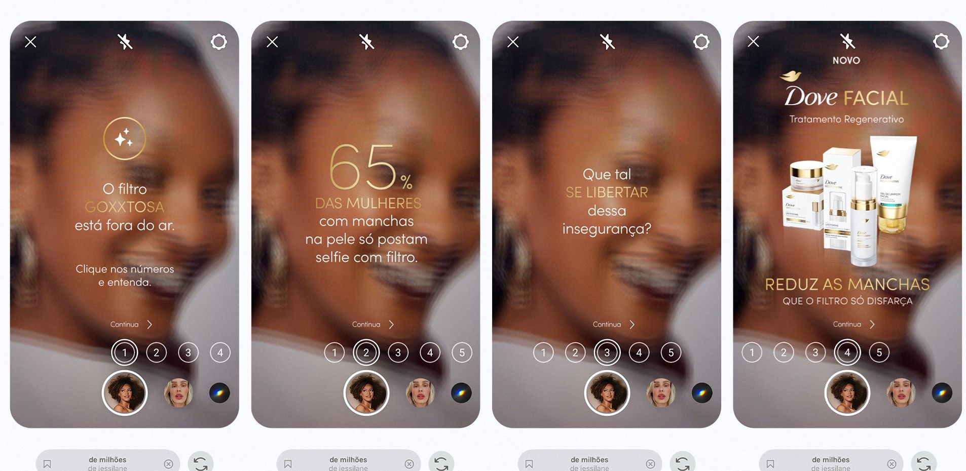Dove desativa filtros para anunciar chegada de skincare facial