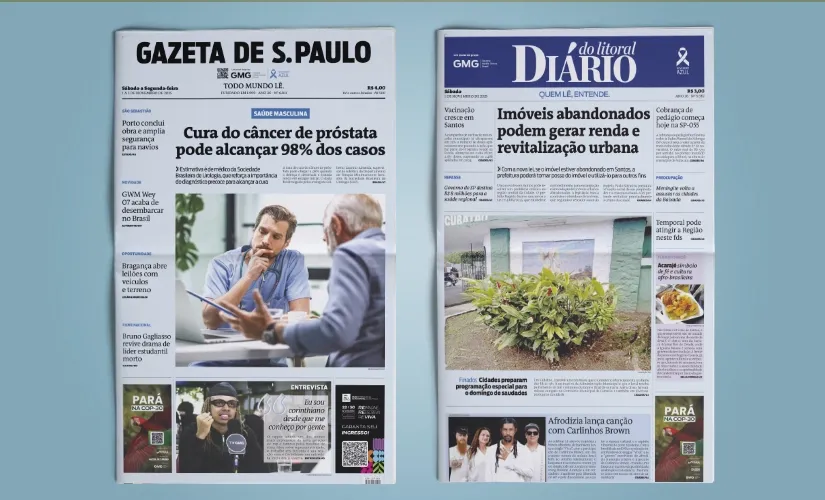 Jornais do GMG mudam capa para azul e reforçam alerta sobre o câncer de próstata