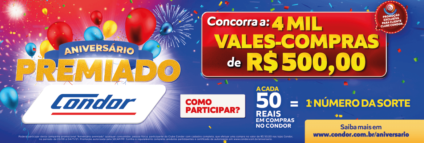 Condor sorteia 4 mil vales-compras para comemorar aniversário da rede