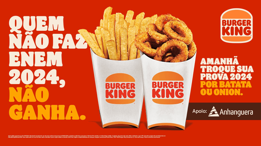 Burger King troca provas do ENEM por brindes para incentivar estudantes