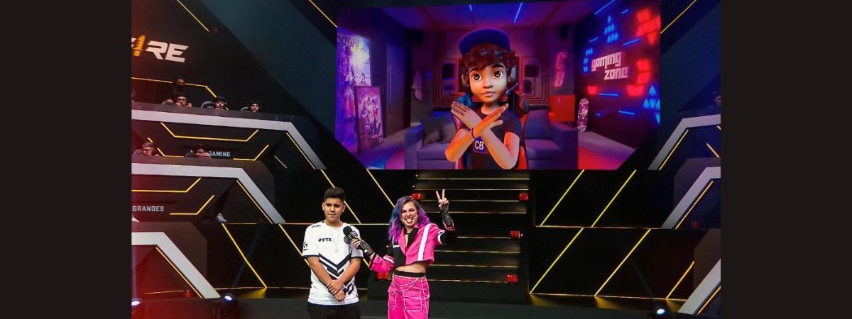 CB, da Casas Bahia, tem um dia de apresentador e repórter na final da Liga Brasileira de Free Fire