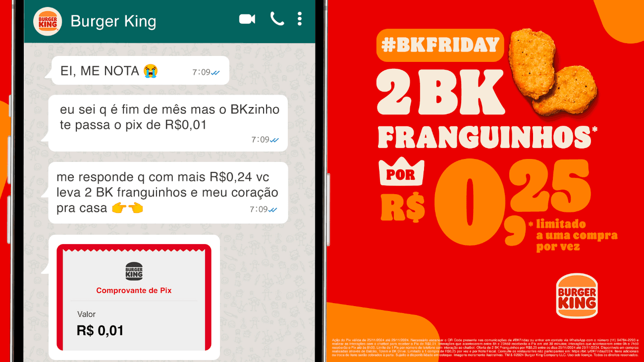 Burger King transforma Pix em mídia e manda R$ 0,01 para clientes