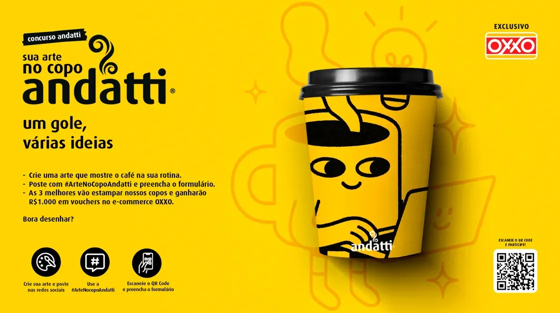 OXXO lança concurso cultural para ilustrar copos da marca de café andatti