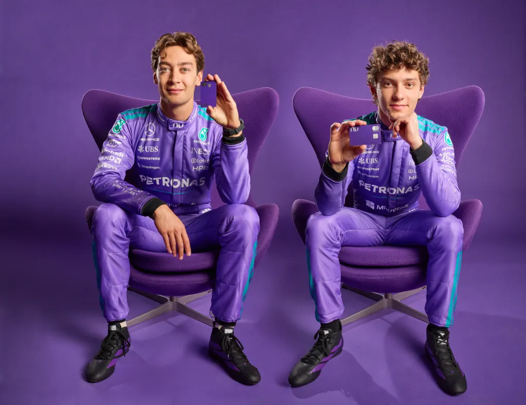 Nu e Mercedes-AMG PETRONAS F1 Team estreiam parceria no GP de Miami com macacões roxos